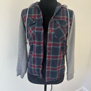 full tilt Flannel Plaid and Gray Button Up Hoodie‎ Small